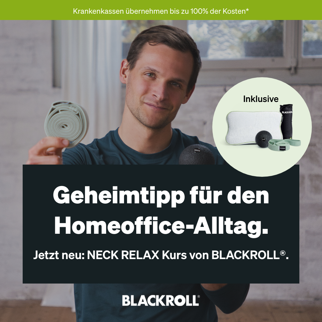 Blackroll Facebook ad: Sitzen, scrollen, schlafen, dein Nacken kommt nicht zur…