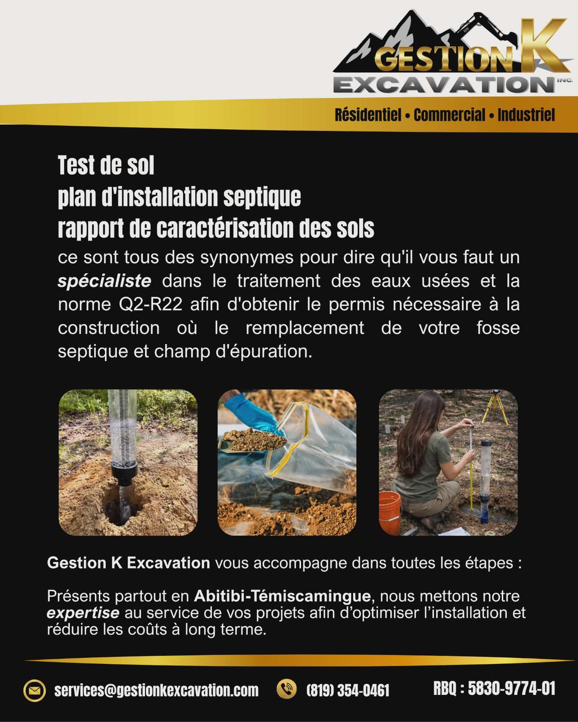 Gestion K Excavation Inc. Facebook ad: Présent sur l’ensemble du territoire de…