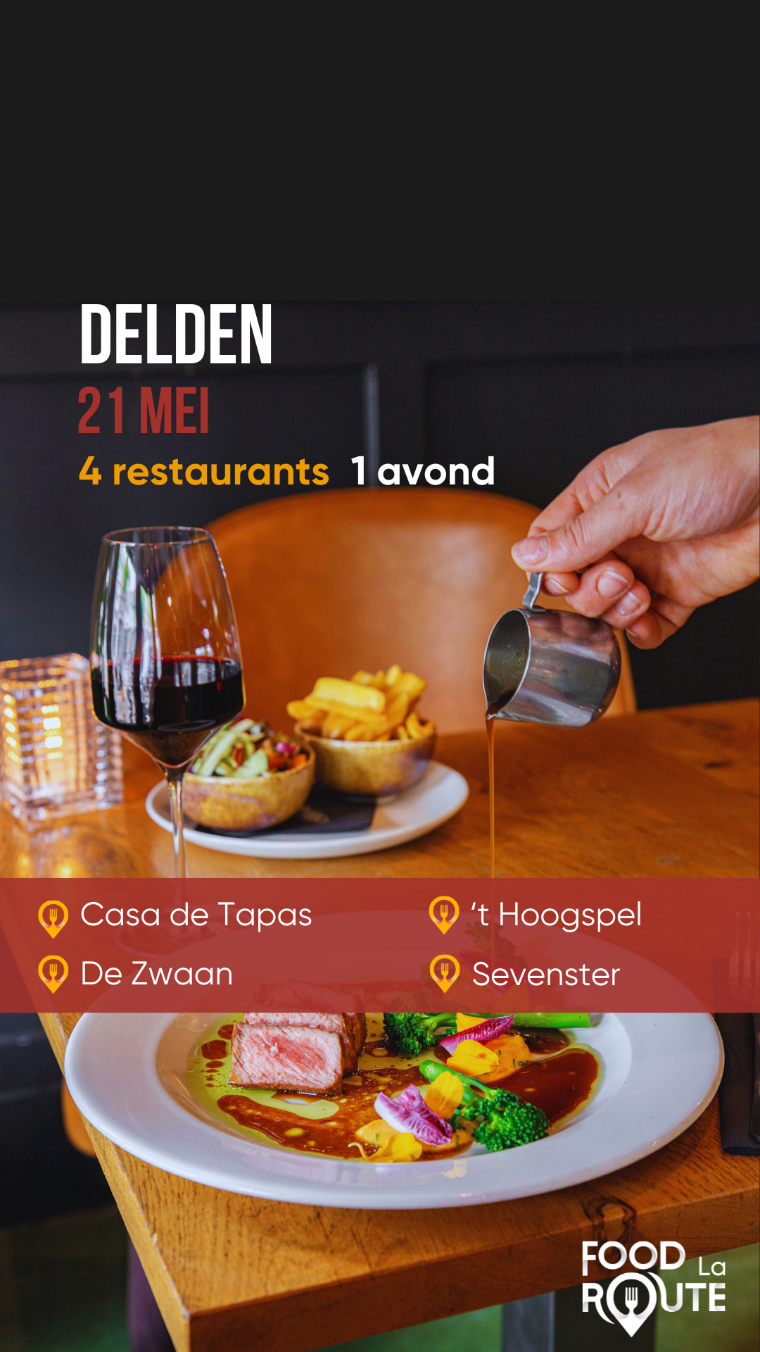 Food La Route Facebook ad: Bekijk de beschikbare tafels en plan jullie culinaire uitje.