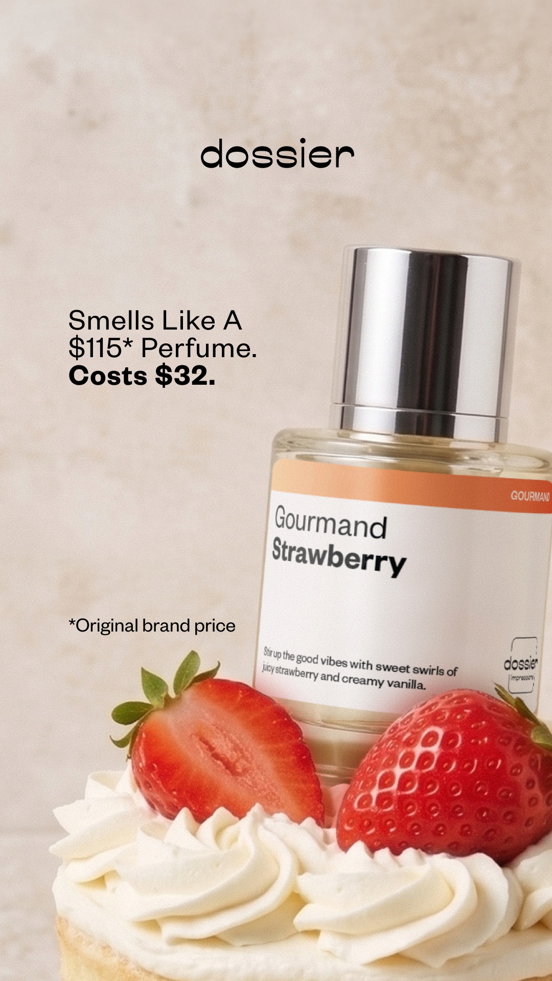 Dossier Facebook ad: Gourmand Strawberry, Inspired by Miami Shake