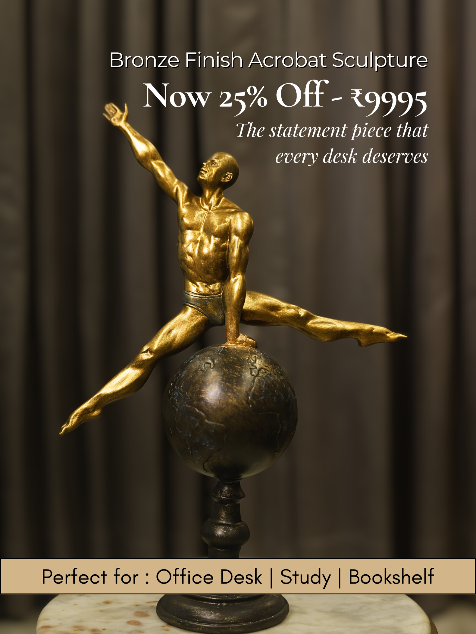 Decorhelm Facebook ad: Bronze Finish Acrobat Sculpture | 25% Off, DecorHelm