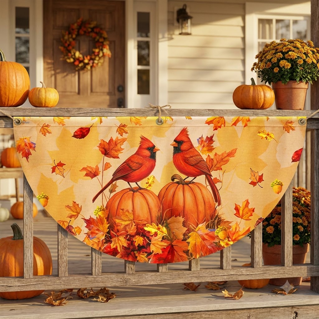 Flagwix.com Facebook ad: Welcome Fall Cardinals Autumn Leaves Pumpkin Fall…