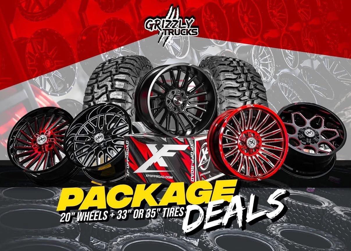 Grizzly Trucks Grande Prairie Facebook ad: BIGGEST & BEST SELECTION FOR WHEELS & TIRES