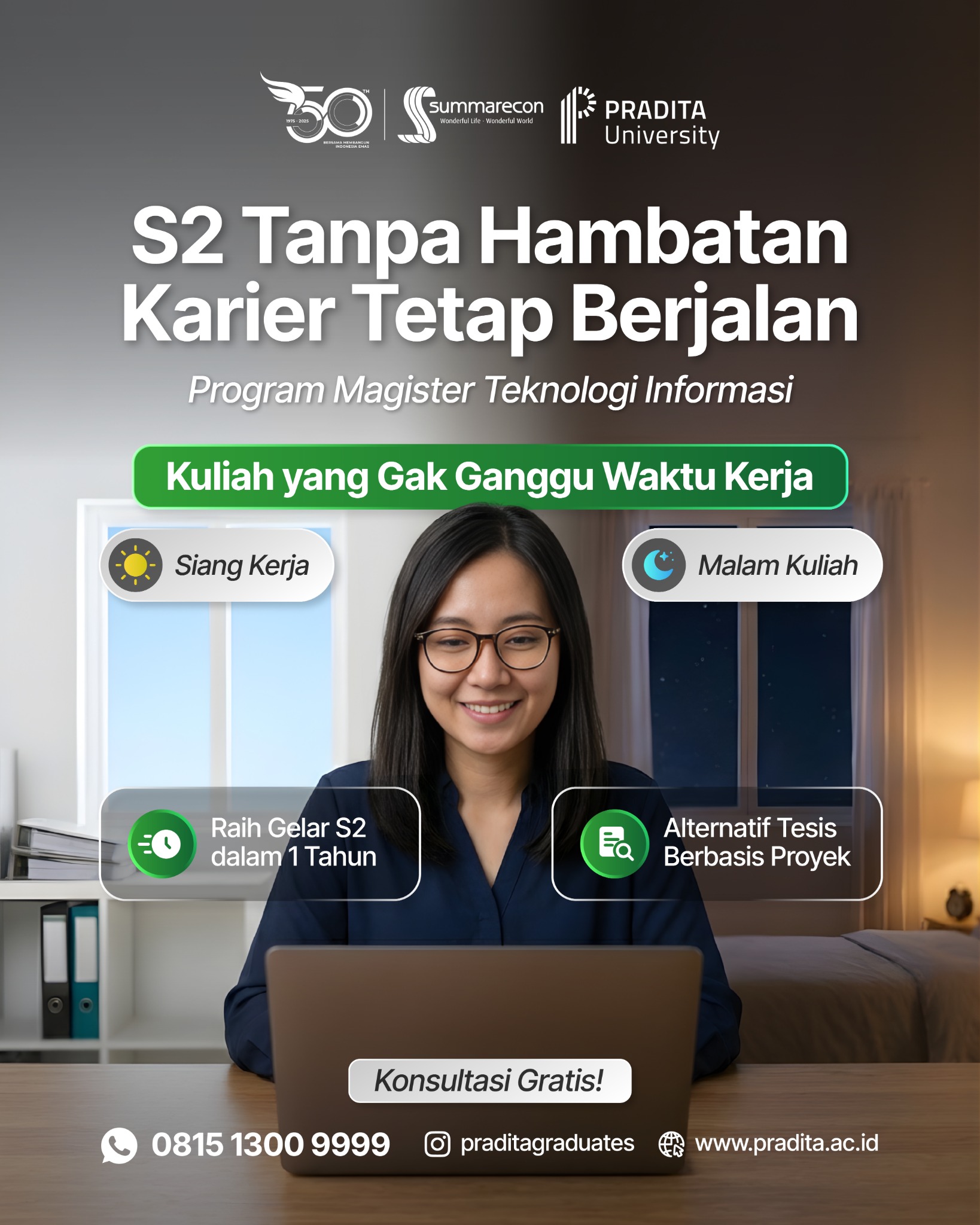 Pradita University Graduate School Facebook ad from May 26, 2026