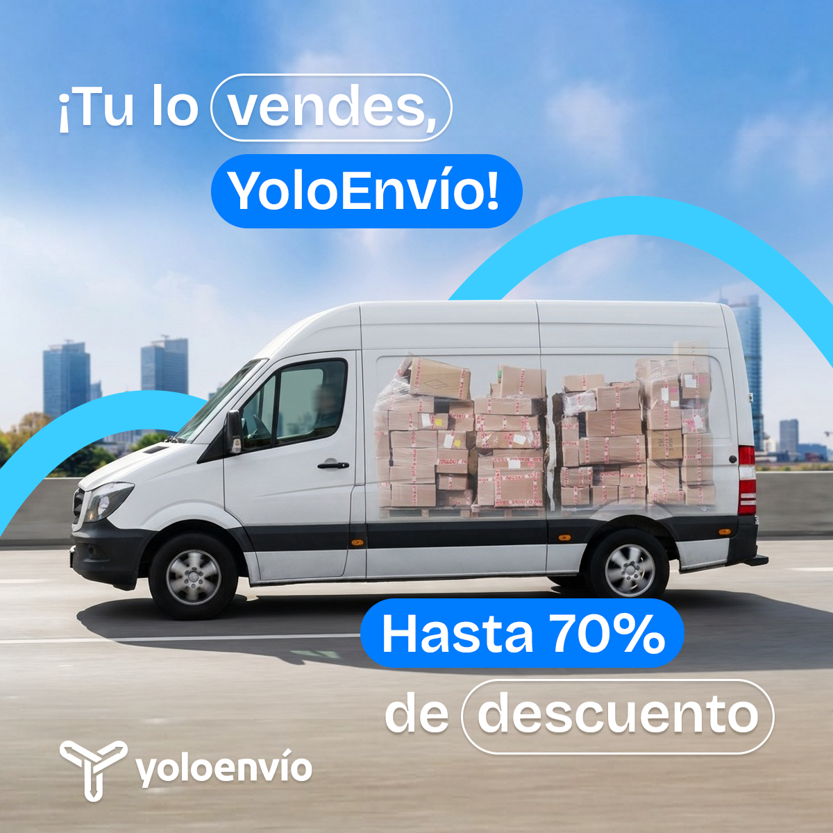 YoloEnvio.com Facebook ad: Envíos hasta el 70% de descuento en tus envíos