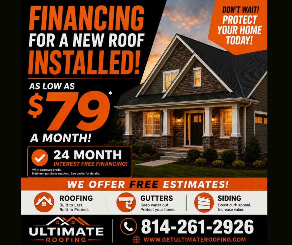 Ultimate Roofing Facebook ad: $0 Down New Roof?! Approved in 60 Seconds!