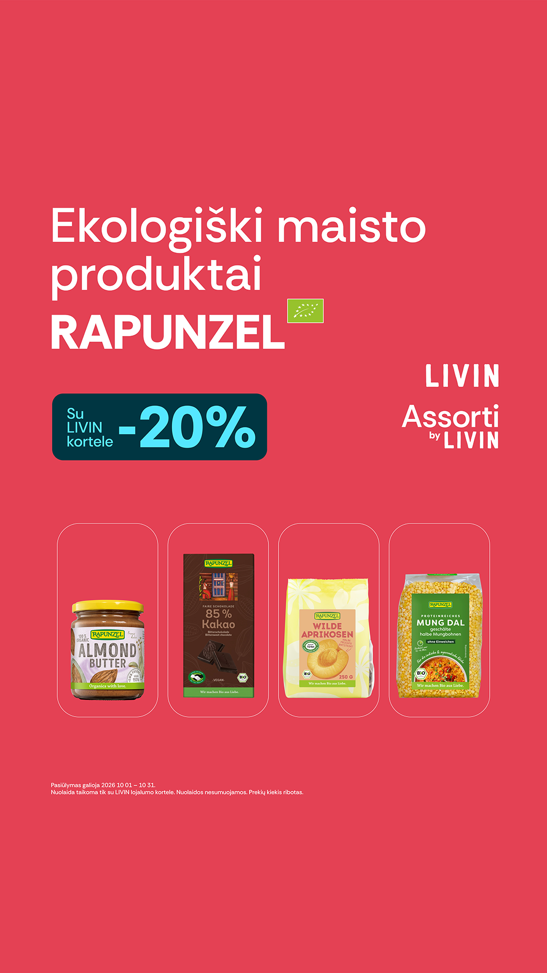 LIVIN sveiki produktai Facebook ad: Rapunzel produktai | -20% pigiau
