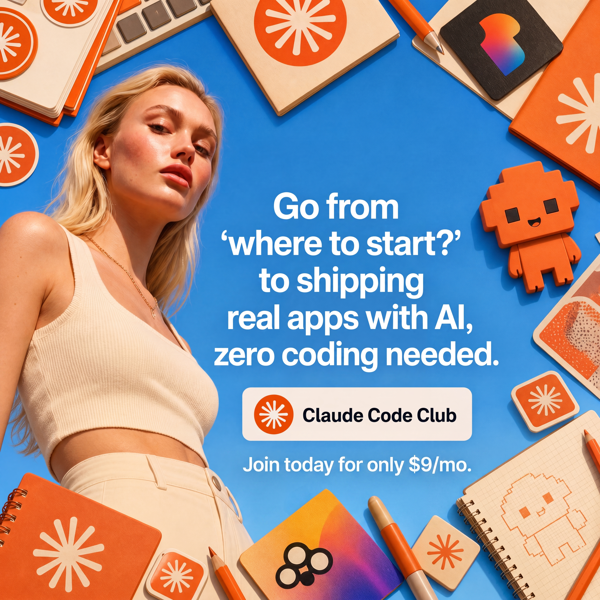 Claude Code Club Facebook ad: The $9 club replacing $5K bootcamps.