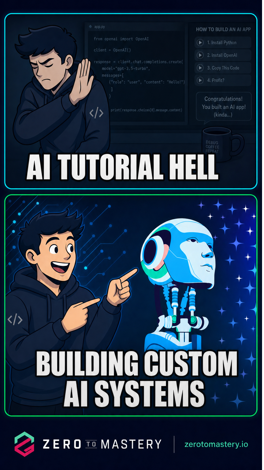 Zero To Mastery Facebook ad: Don’t Just Use AI. Build It.