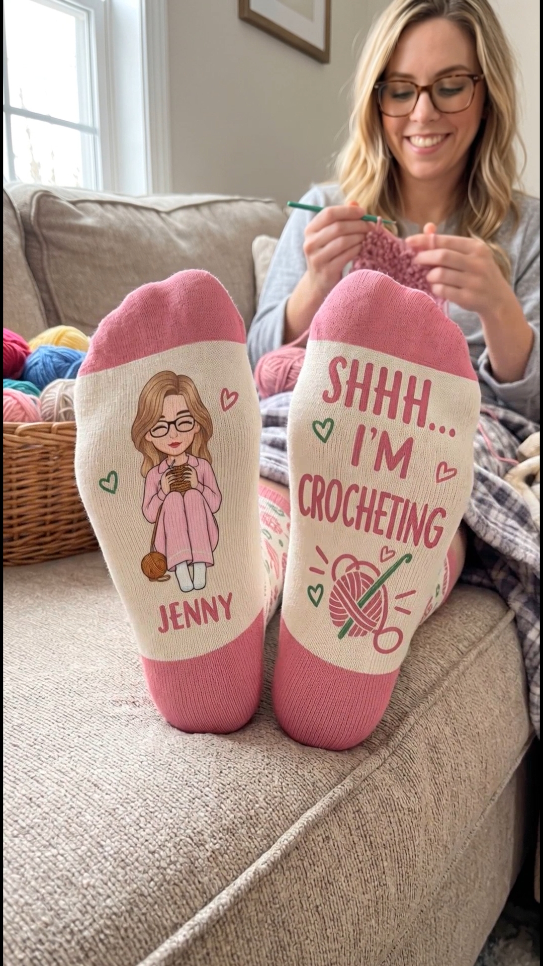 Gift Soul Facebook ad: Custom crew socks for craft lovers who can…
