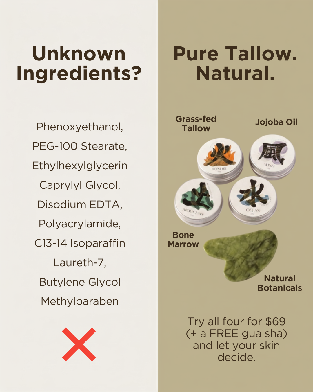 Myoko Embodied Facebook ad: Try Tallow, Risk-Free.