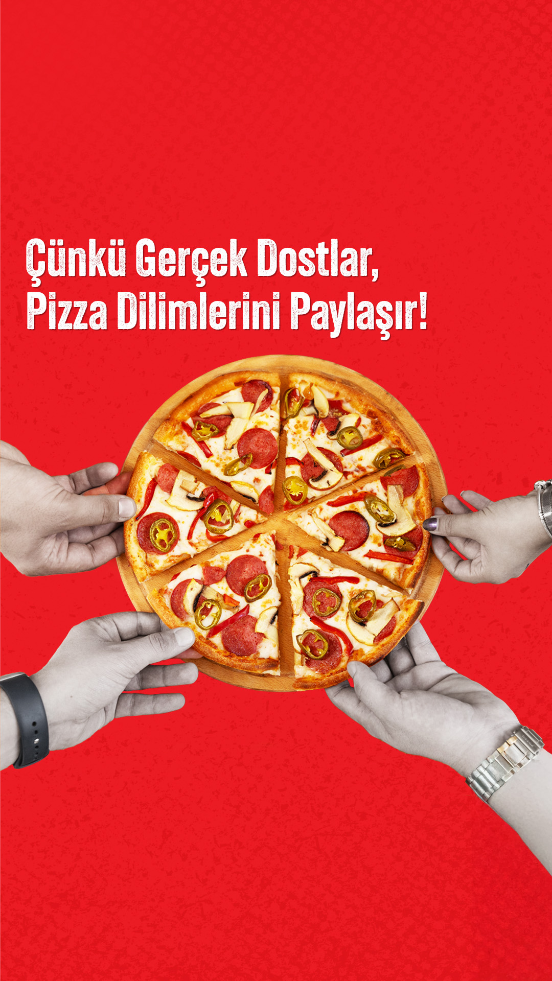 Pasaport Pizza Facebook ad: Siz de en yakın arkadaşlarınızla birlikte lezzet dolu…