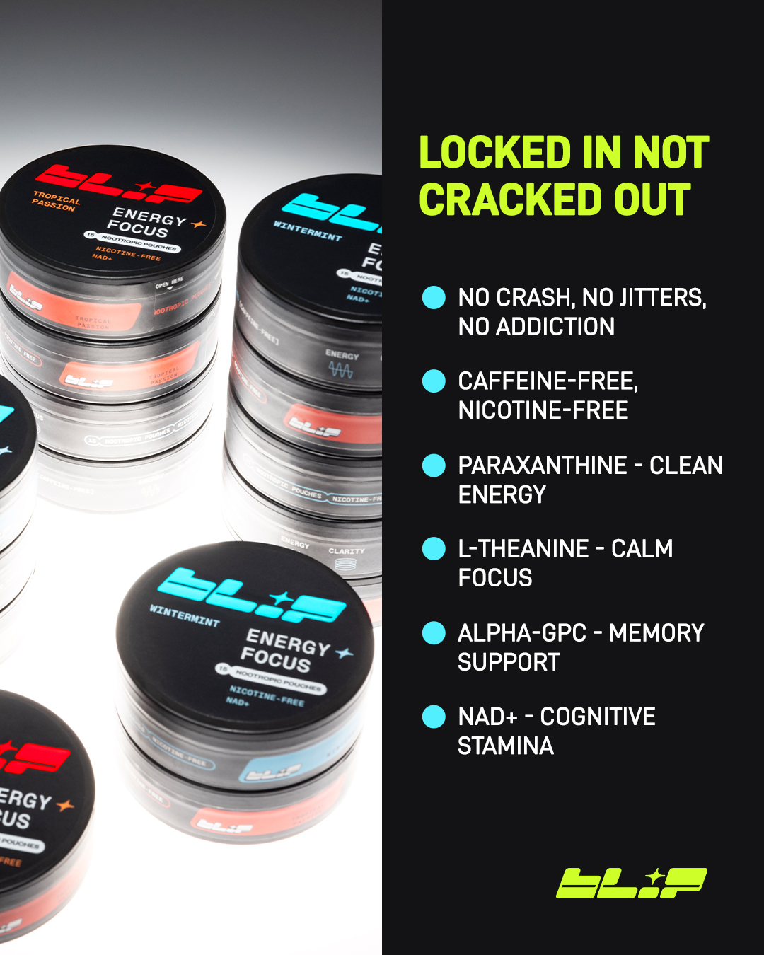 BLIP WORLD Facebook ad: Energy up, jitters out, zero caffeine