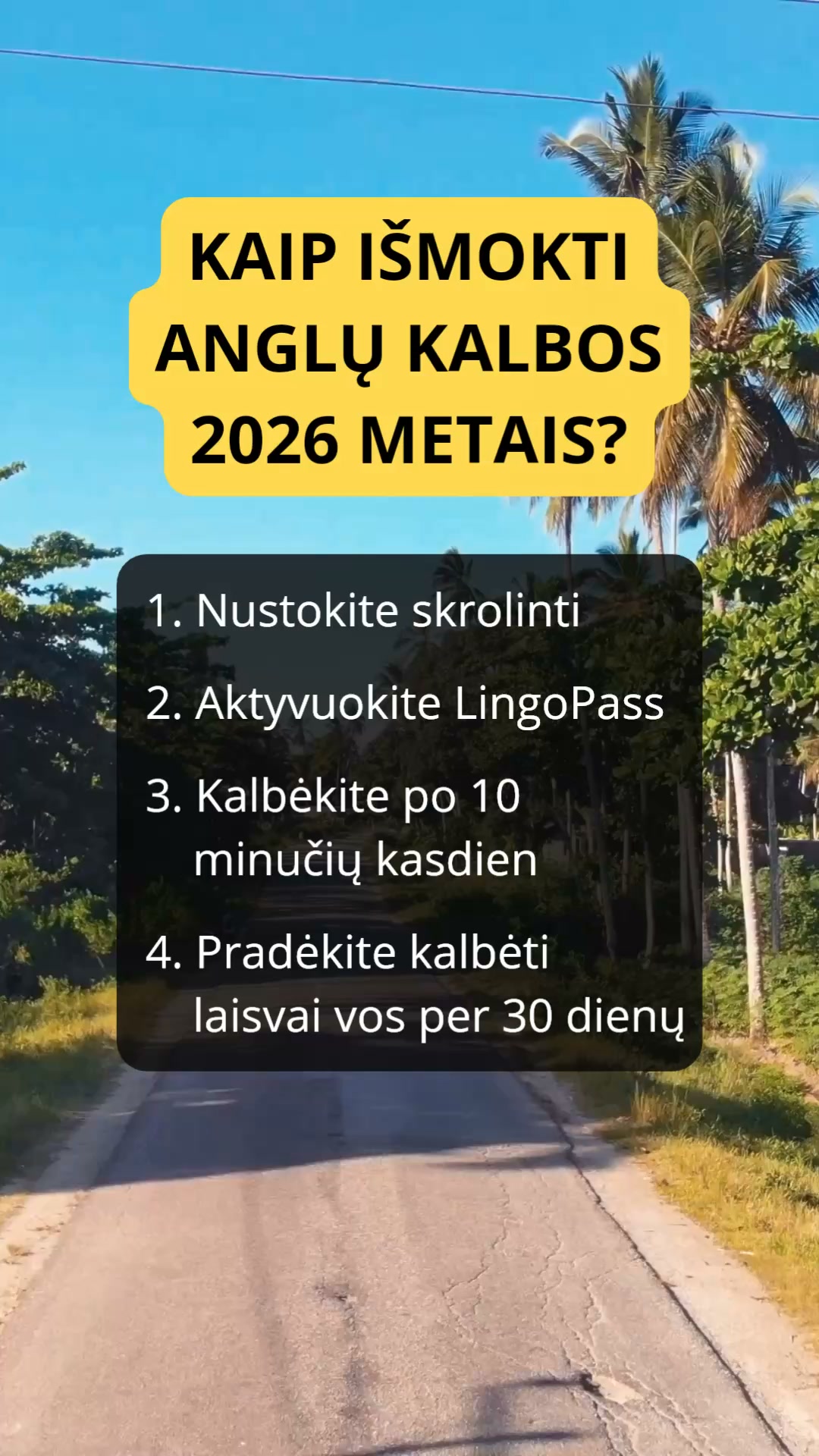 LingoPass Facebook ad: Anglų kalba suaugusiems per 30 dienų