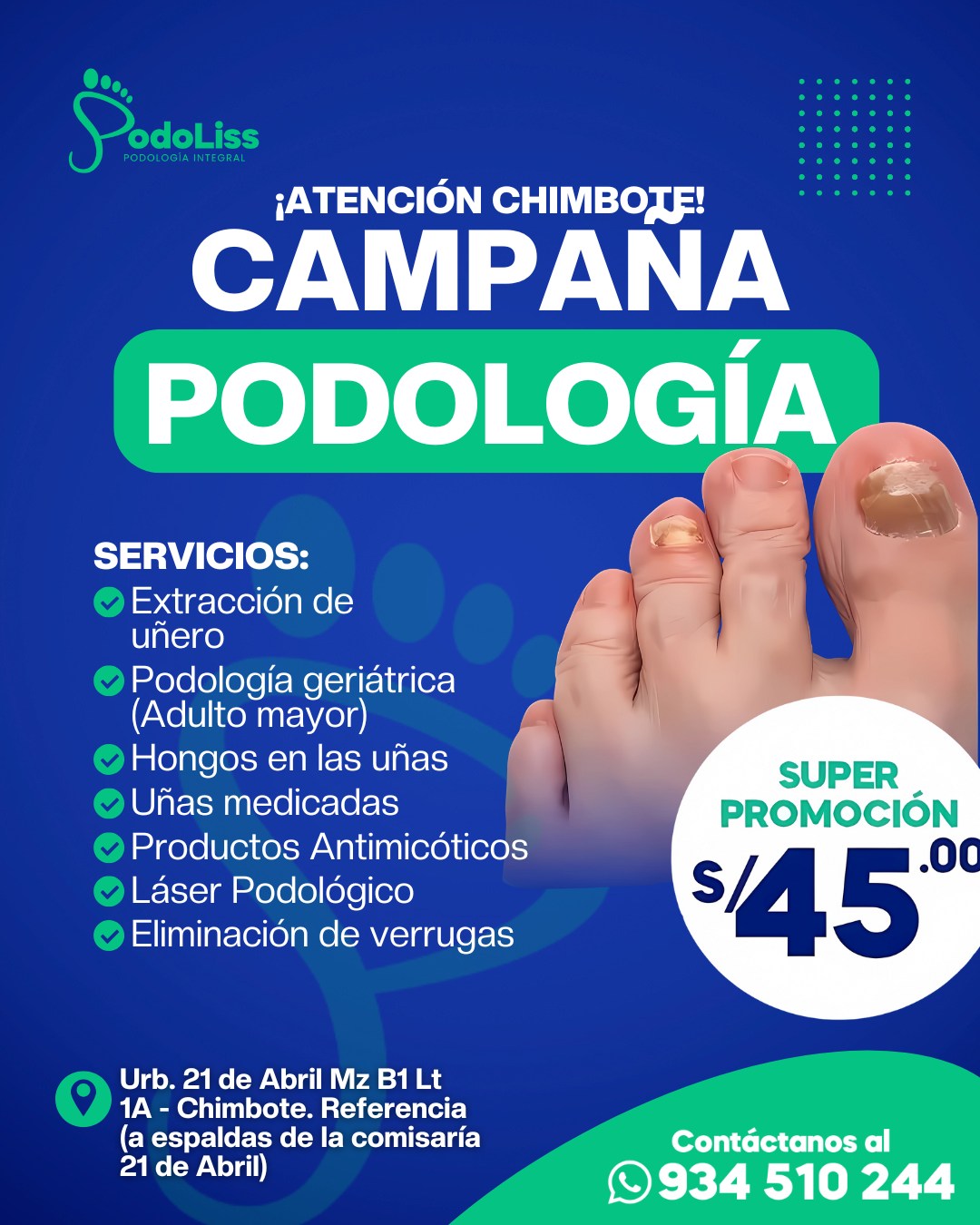 PodoLiss - Podología Integral Facebook ad: ¿Dolor al caminar?