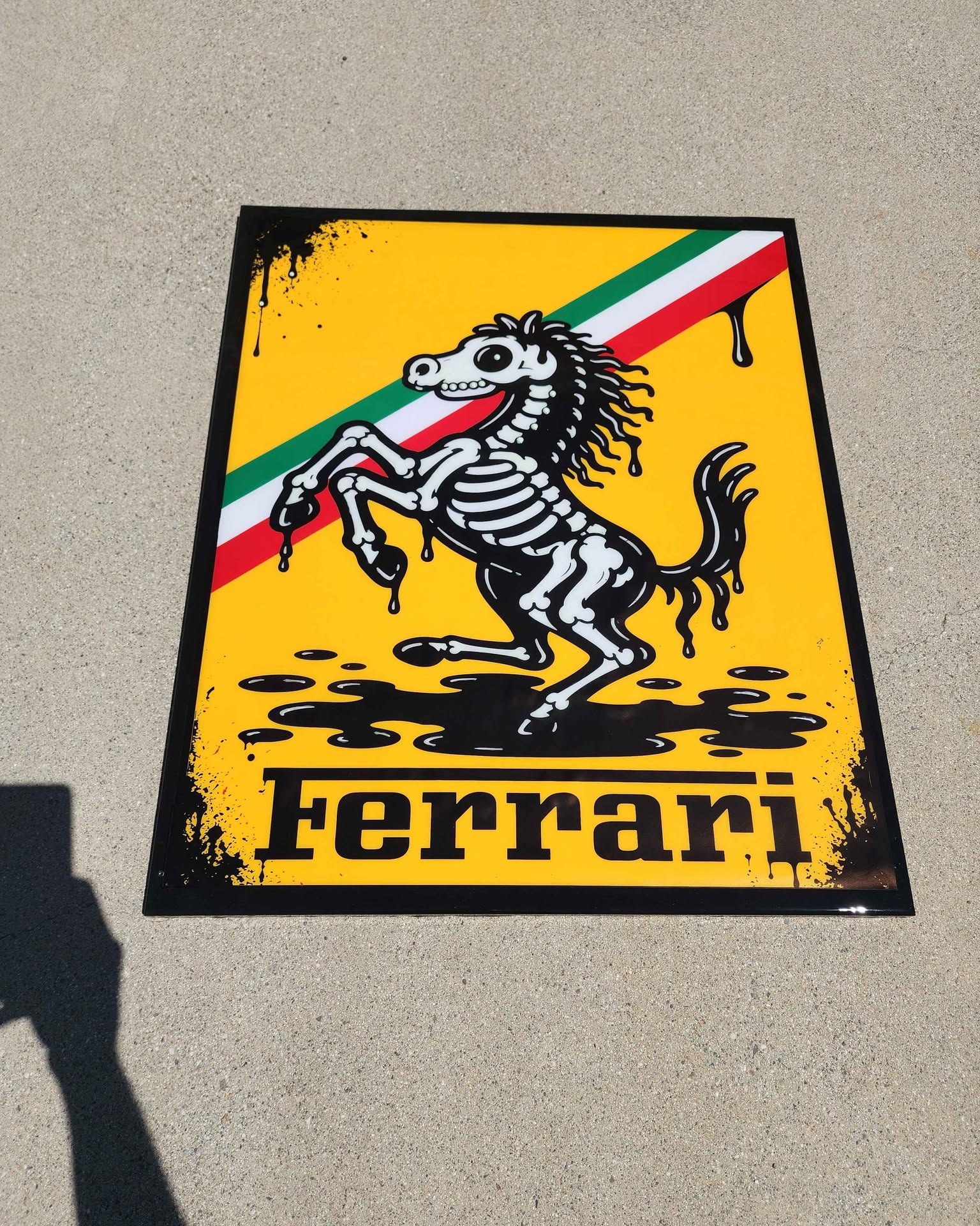 Samantha Aguilar Facebook ad: Ferrari Skeleton Glow in the Dark Wooden Garage Sign, 24½x30