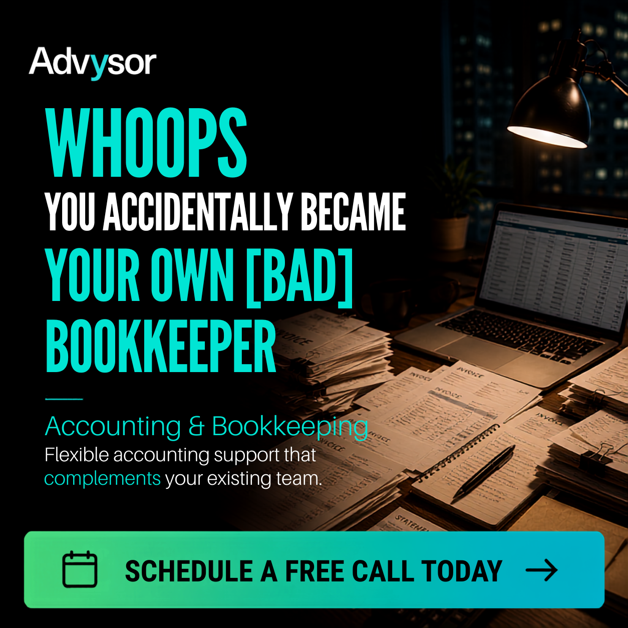 Advysor Facebook ad: Stop Being Your Own Bookkeeper