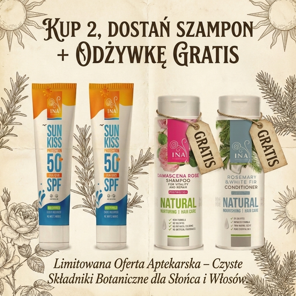 InaEssentials.pl - Naturalne i Organiczne Kosmetyki Facebook ad: Kup 2 SPF 50+, a szampon i odżywka gratis