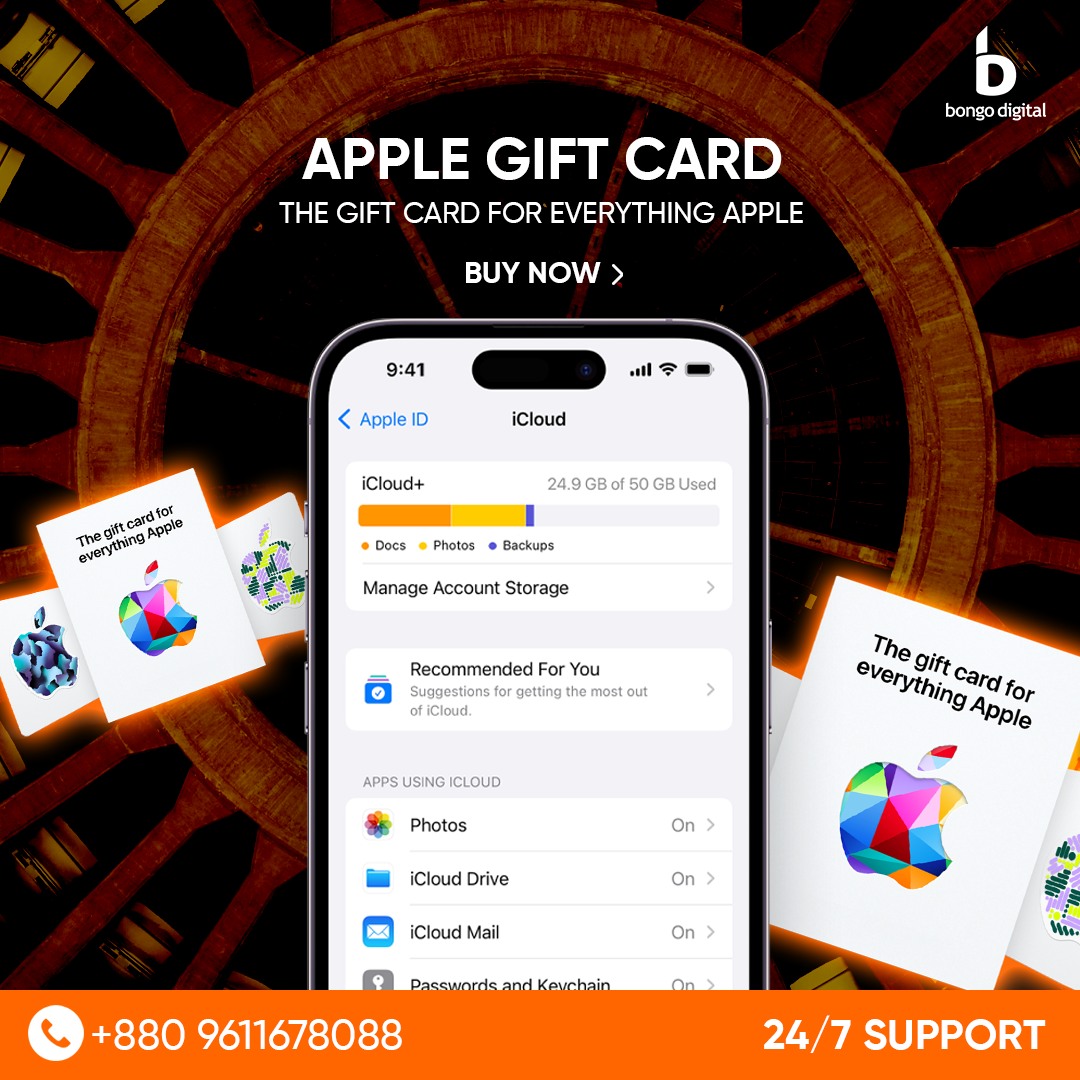 Bongo Digital Facebook ad: Apple গিফট কার্ড কিনুন কোন ঝামেলা ছাড়াই!প্রতারকের দিন…