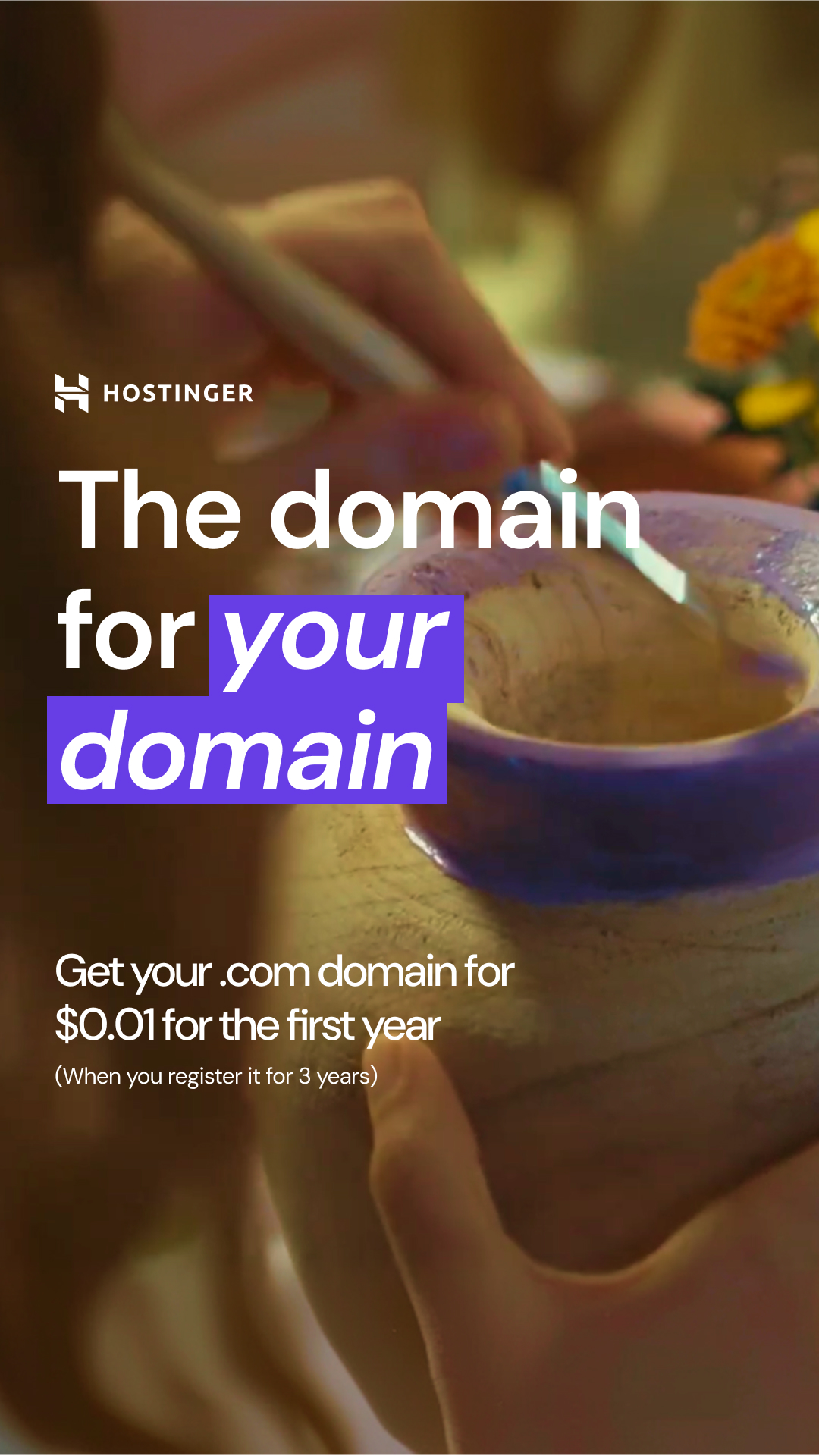 Hostinger Facebook ad: Domains from $0.99