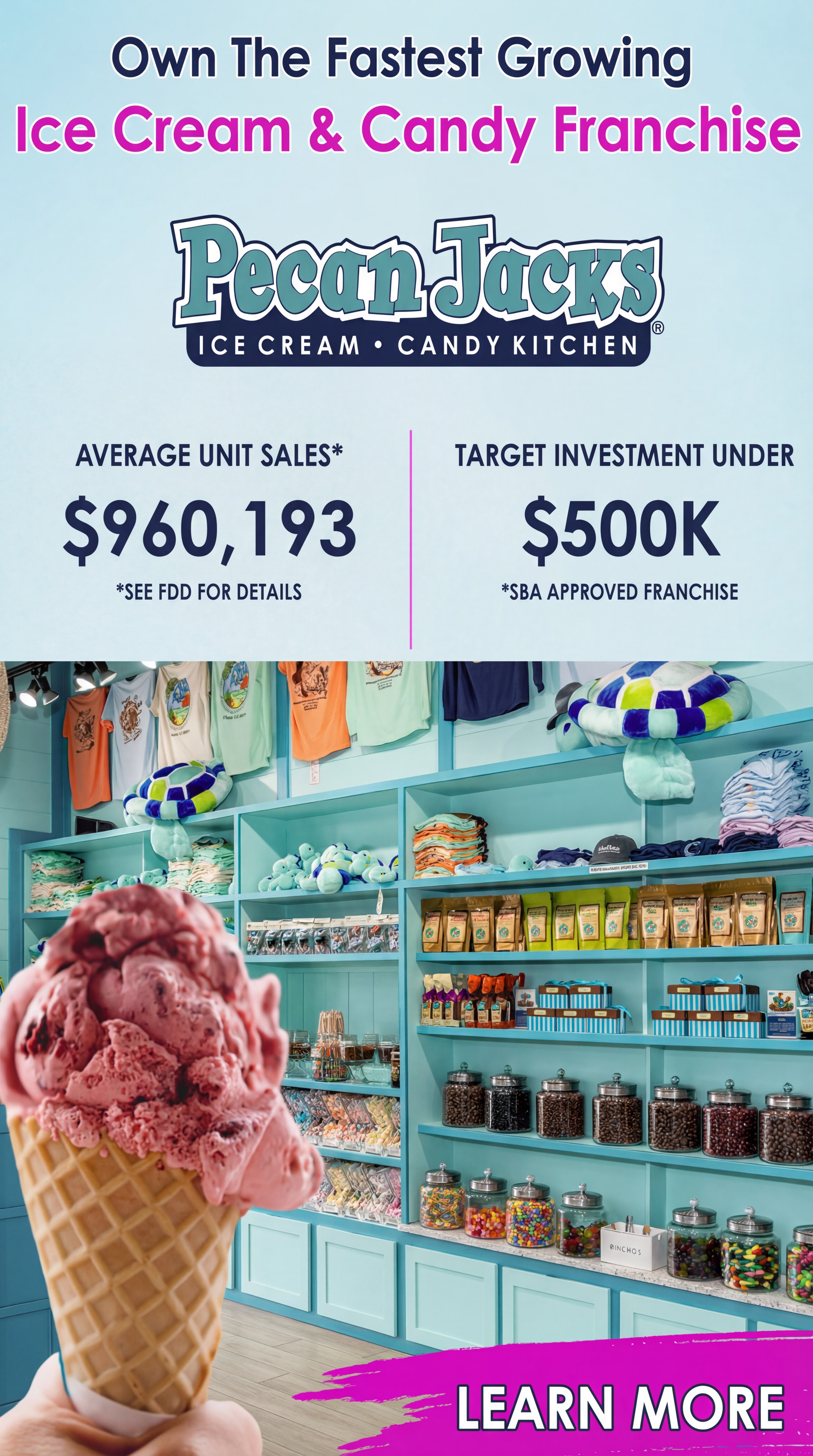 Own A Pecan Jacks Franchise Facebook ad from May 15, 2026