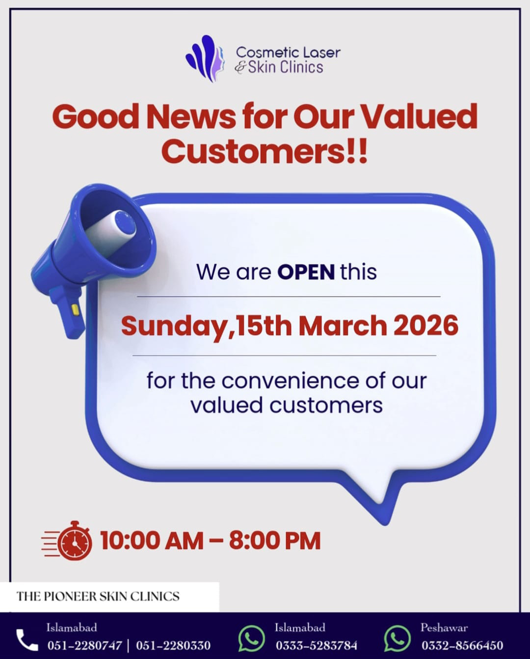 Cosmetic Laser & Skin Clinic Facebook ad: Good News!