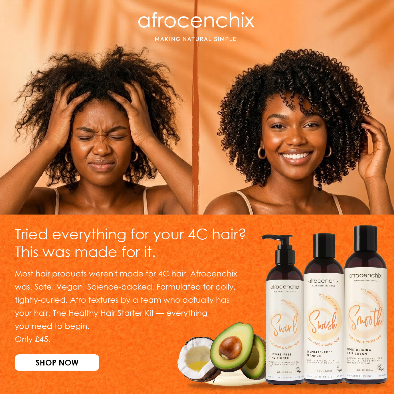 Afrocenchix Facebook ad: Made for 4C hair, £45