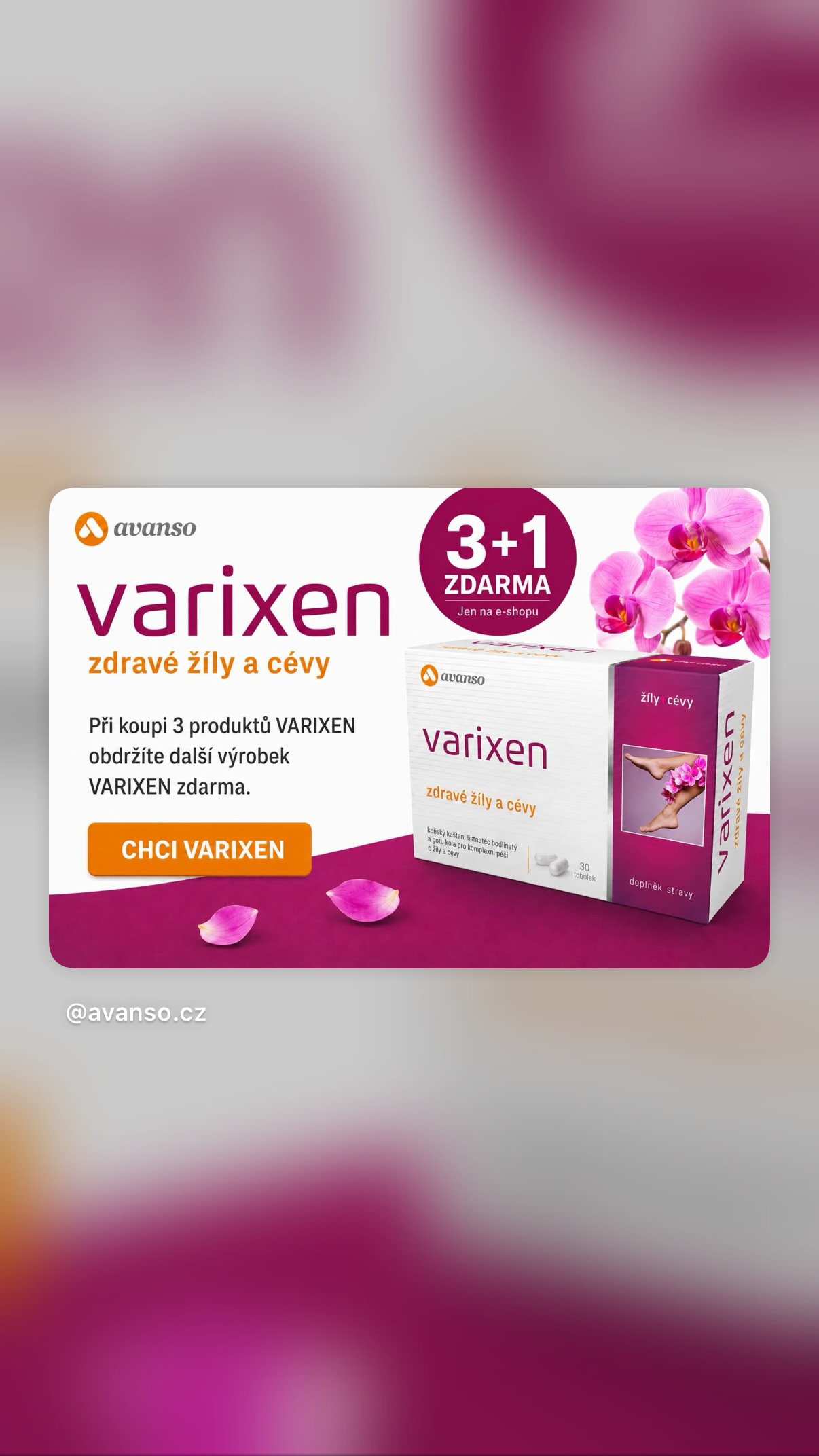 Avanso - Vaše zdravá volba Facebook ad: Využijte akci na VARIXEN: 3 + 1 zdarma!