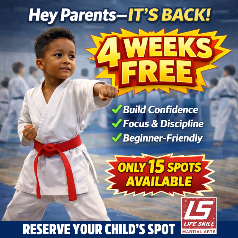 Life Skill Martial Arts Facebook ad: 4 Weeks of FREE Martial Arts Classes!