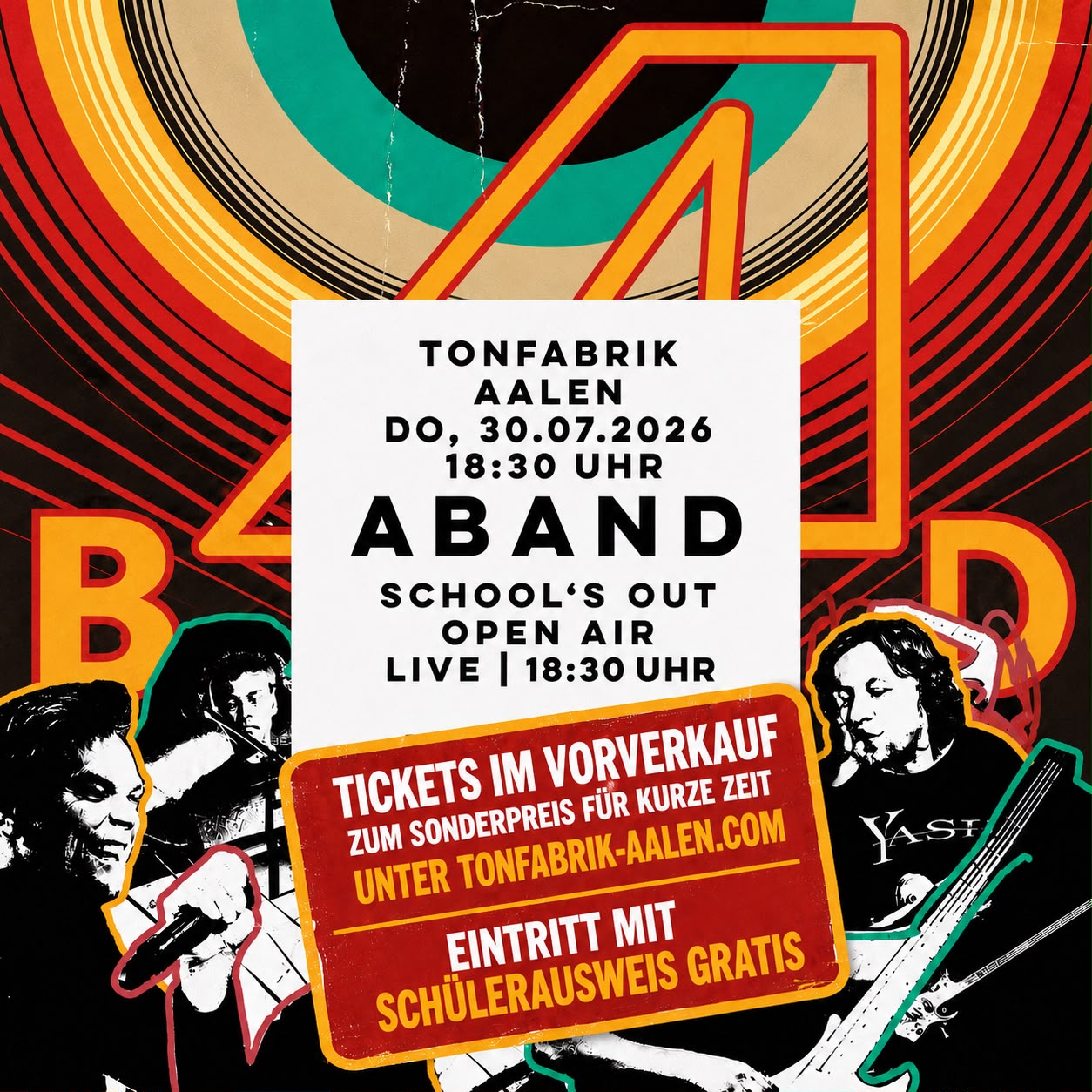 SAX Tonfabrik Biergarten Facebook ad: Freut Euch auf das School's Out Open Air…