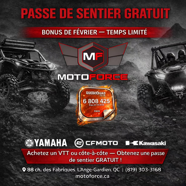 MotoForce Facebook ad: BONUS DE FÉVRIER, PASSE DE SENTIER GRATUITE!