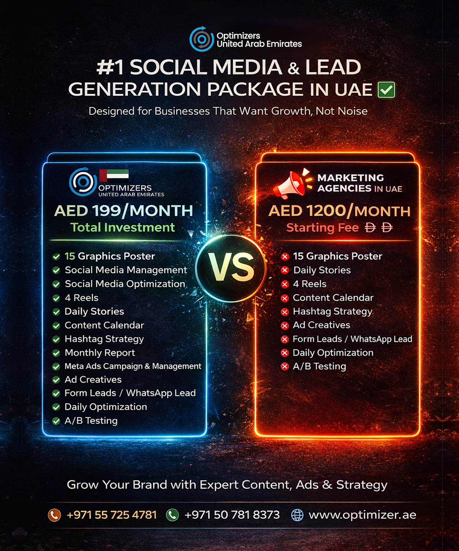 Optimizers UAE Facebook ad: Only in 199/AED