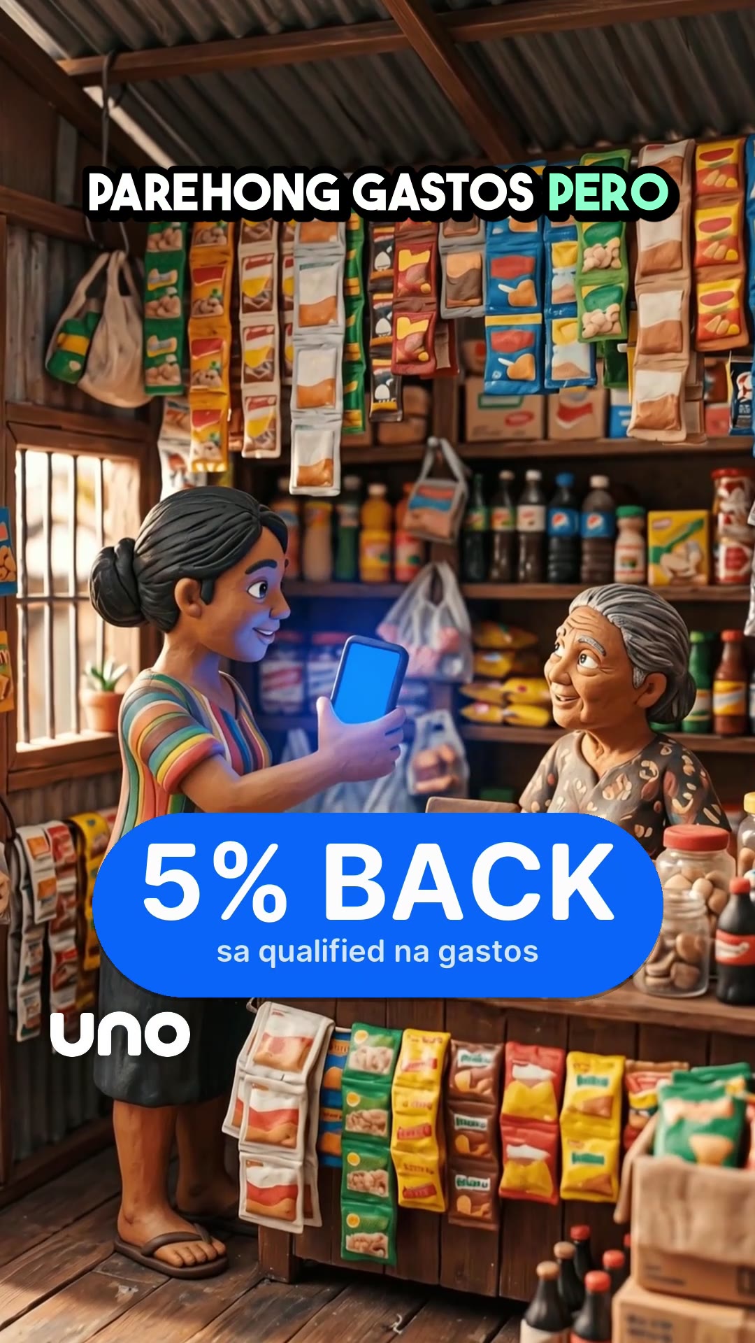 Uno Facebook ad: Get 5% back on your daily gastos