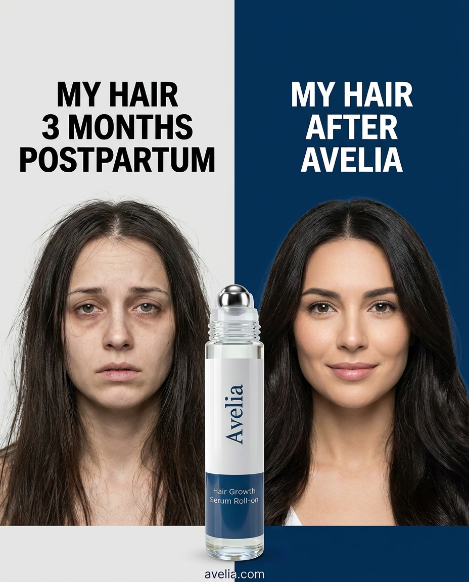 Avelia Care Facebook ad: Postpartum hair loss is temporary, if you act fast enough