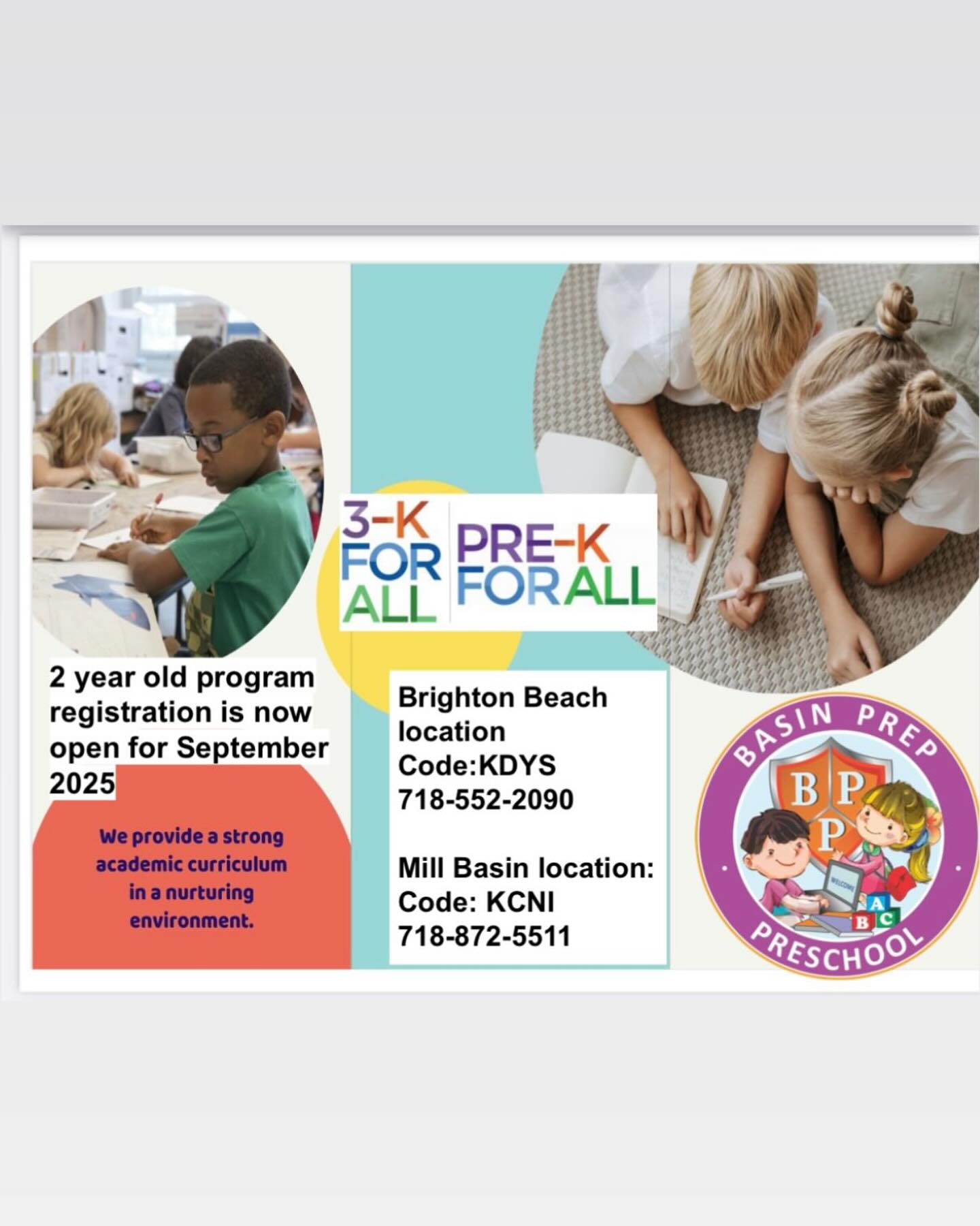 Basin Prep Preschool Facebook ad from Jan 31, 2025