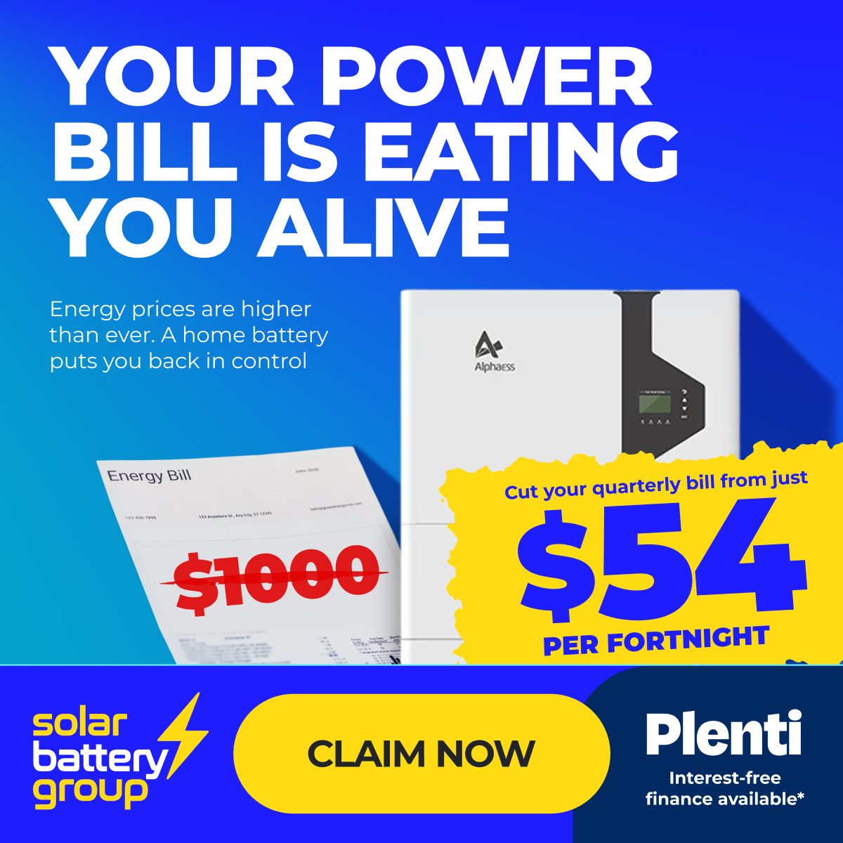 Solar Battery Group Facebook ad: Claim your battery now and save!