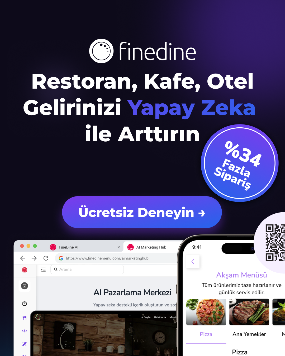 Finedine Menu for Restaurants Facebook ad: Restoranınızın gelirini Yapay Zeka ile Artırın