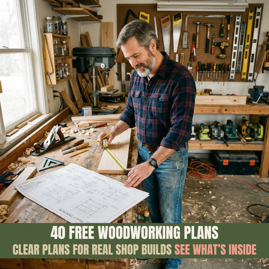 Walt's Wood Shop Facebook ad: Clear Plans For Real Shop Builds