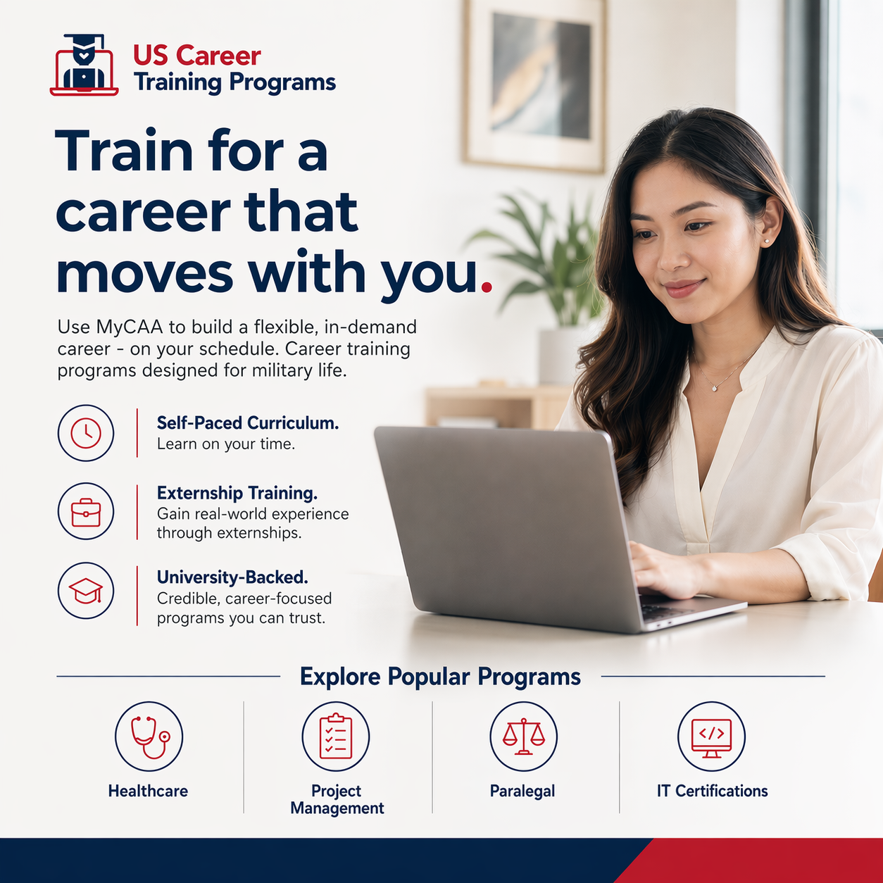 US Career Training Programs Facebook ad: Now Extended Up To E9, W3 and O3
