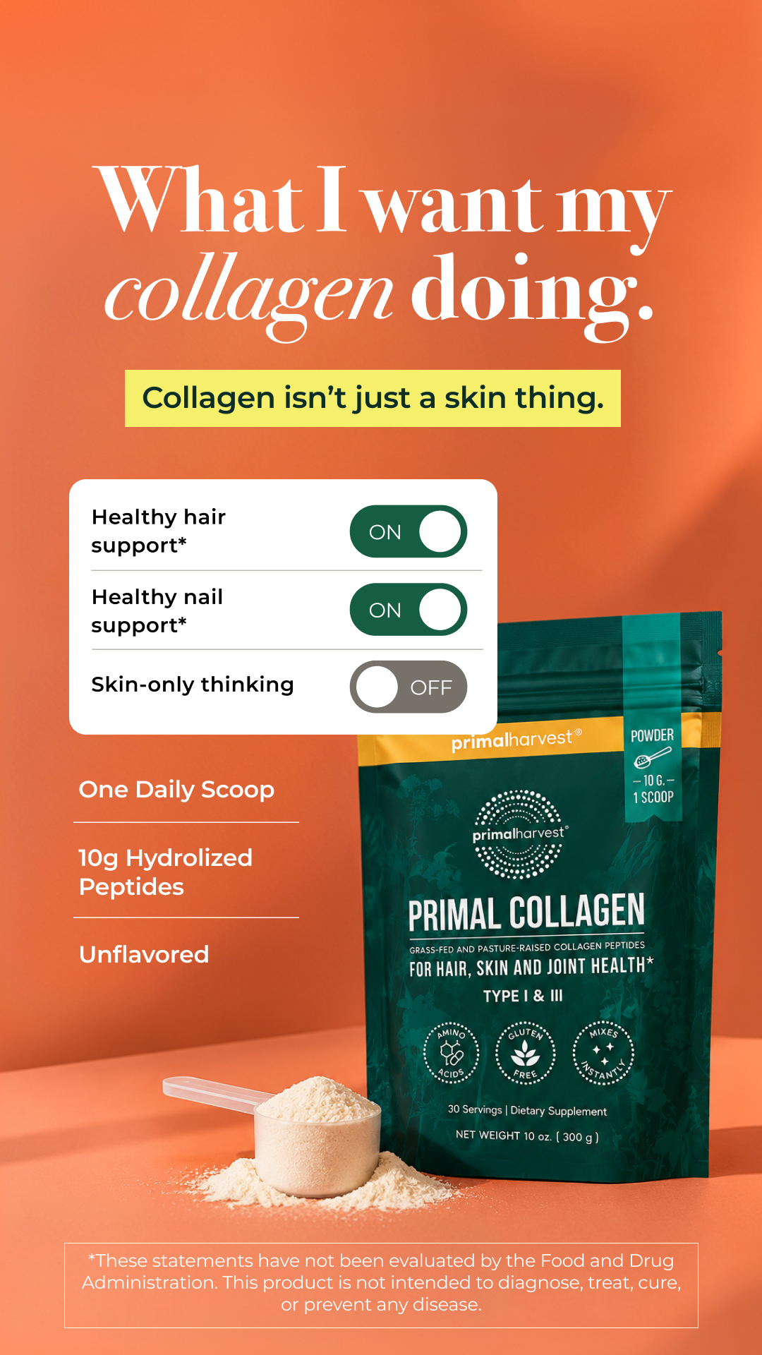 Primal Harvest Facebook ad: Daily support for hair and nails*.