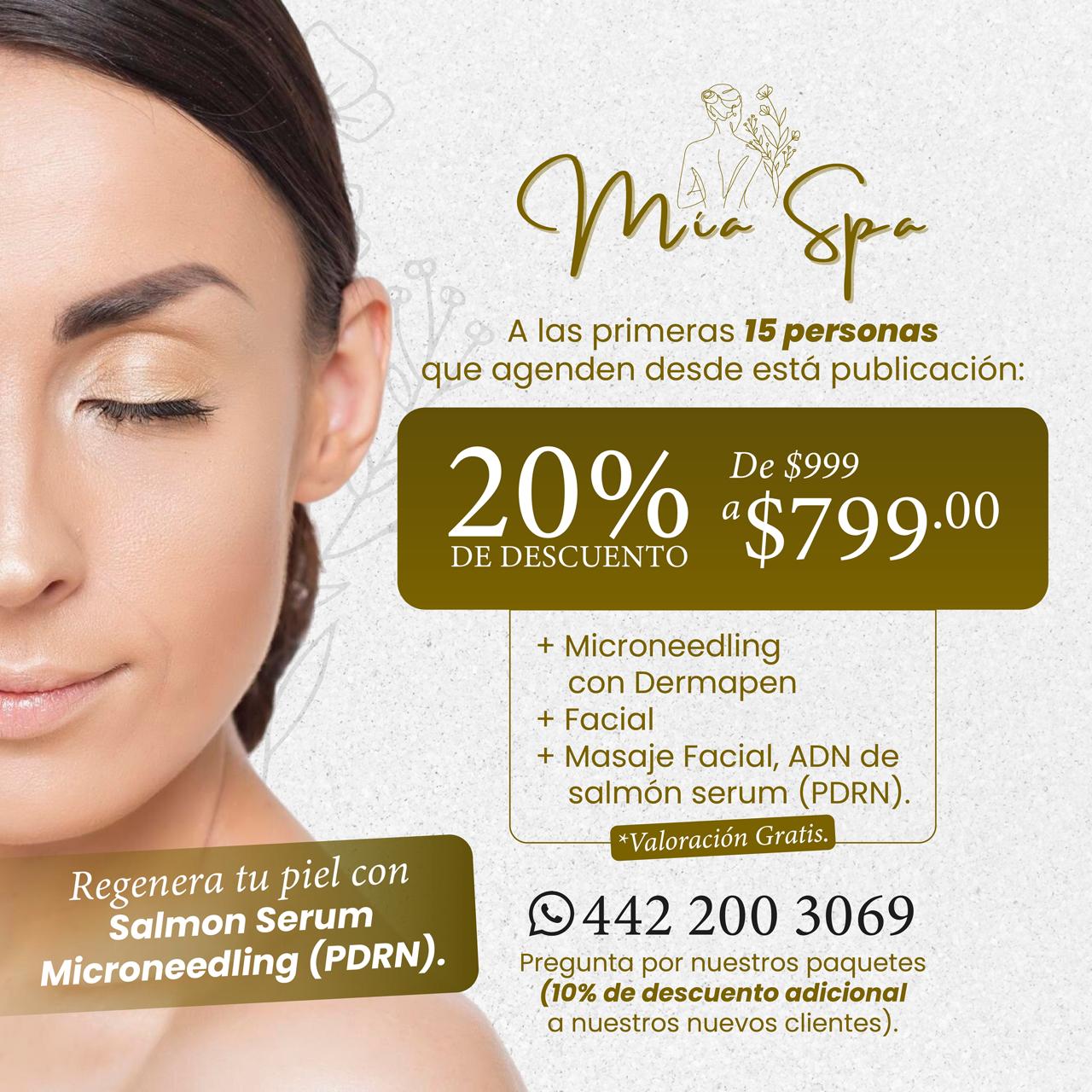Mía Spa Facebook ad: Regenera tu piel con Salmon Serum (PDRN)