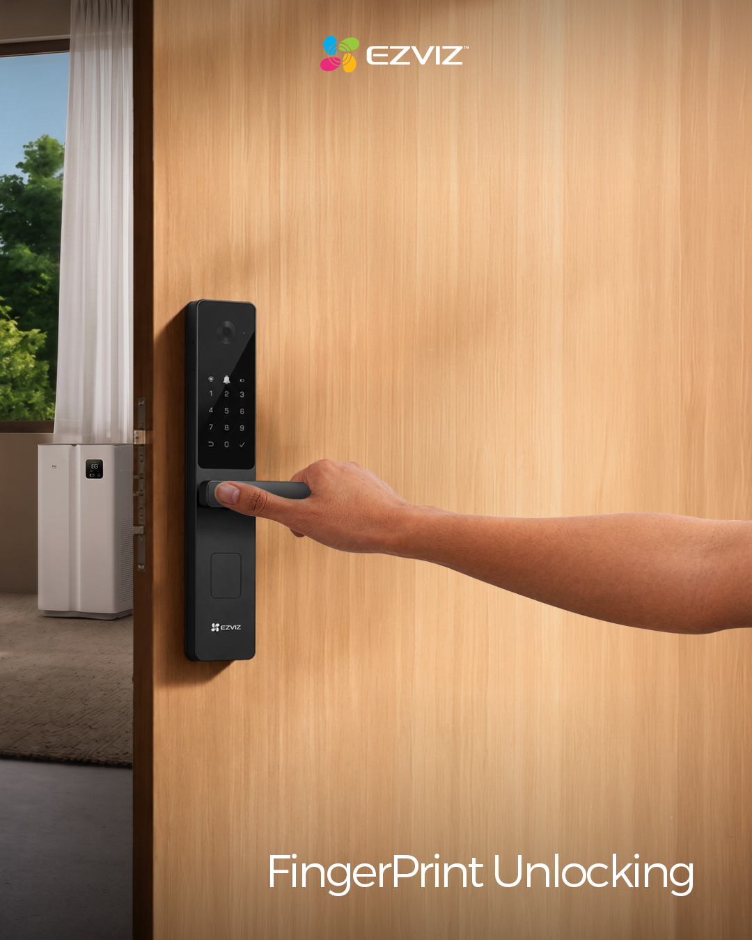 EZVIZ MENA Facebook ad: Fast and precise authentication with your fingerprint.