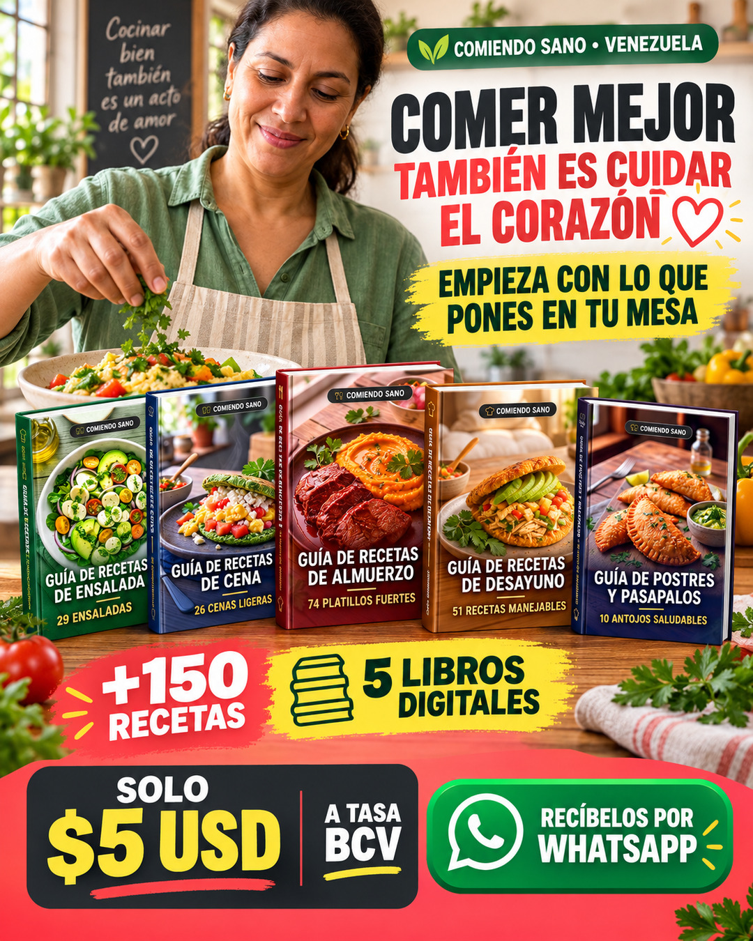 Comiendo Sano Facebook ad: +150 Recetas Saludables en PDF • Solo $5