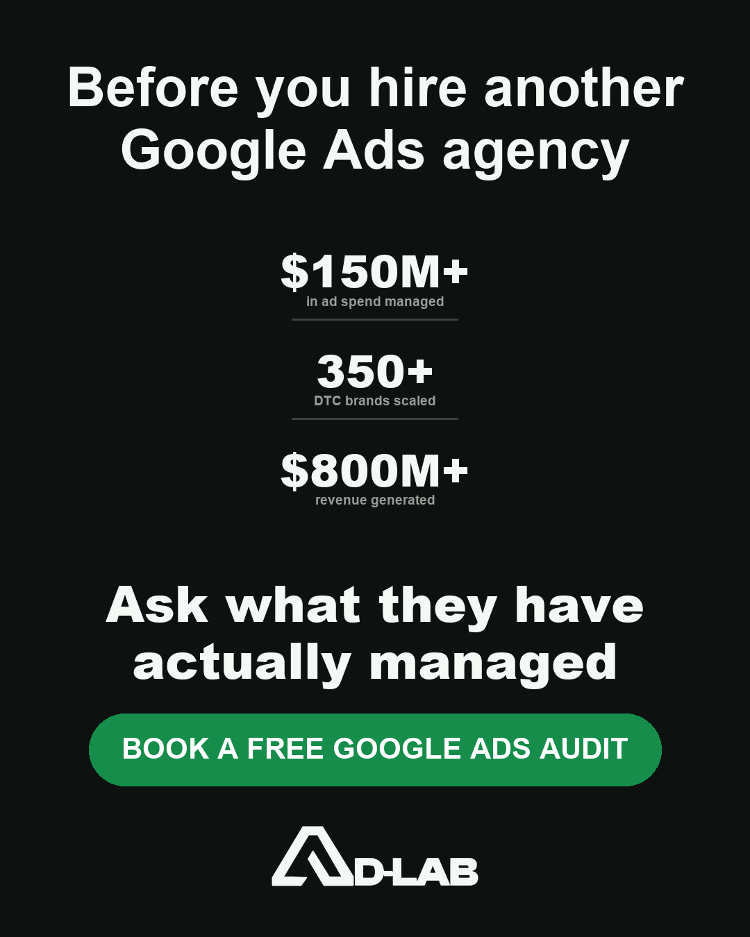 Ad-Lab.io Facebook ad: $150M+ managed. 350+ DTC brands.