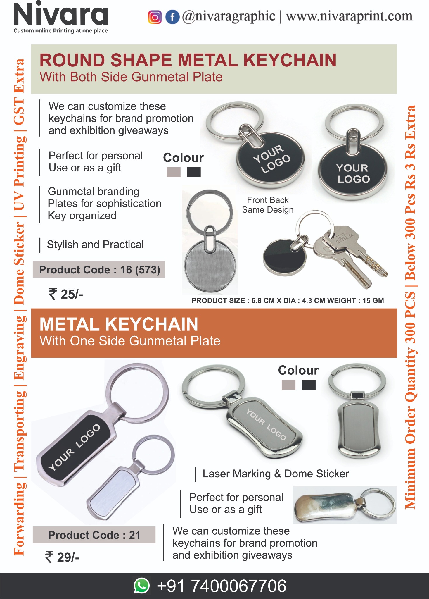Nivara Graphic Facebook ad: Premium Metal Keychains for branding & corporate gifting