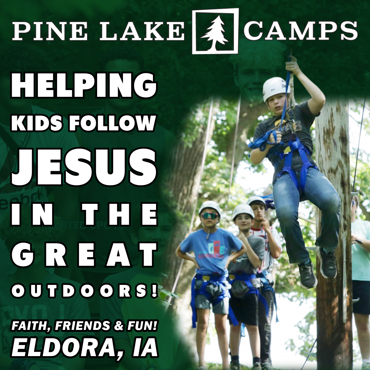 Pine Lake Camps Facebook ad: Christian Kids Camp That Points Them to Jesus Grades 1-12…