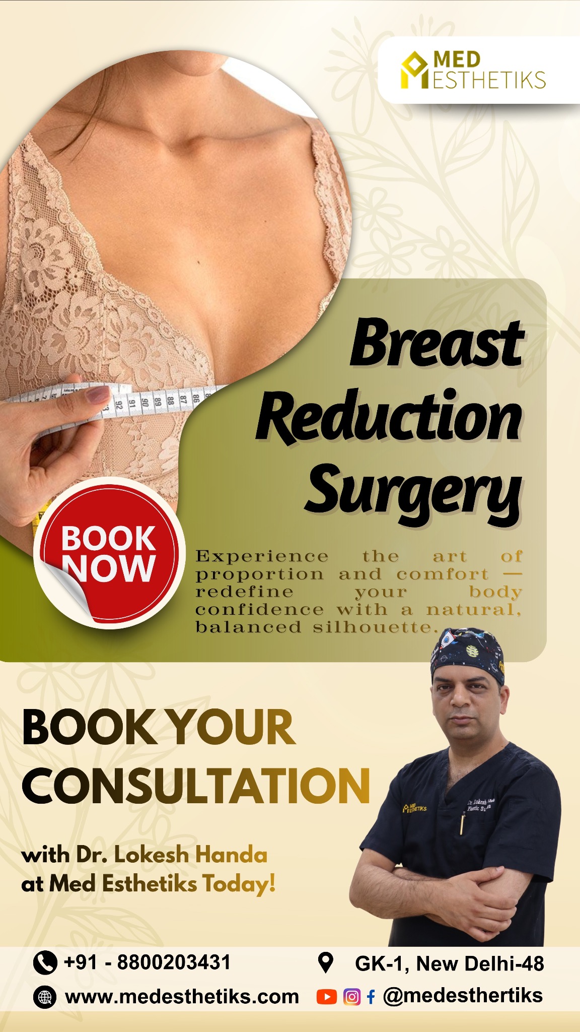 Med Esthetiks - Dr. Lokesh Handa Facebook ad: Heavy breasts causing back or neck pain?