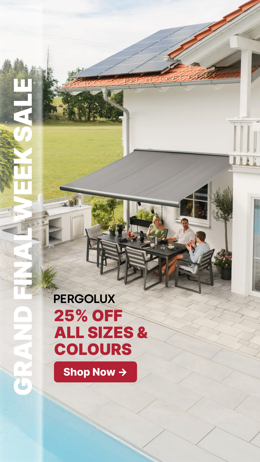 pergolux.au Facebook ad: Stock Moving Fast, Shop Now