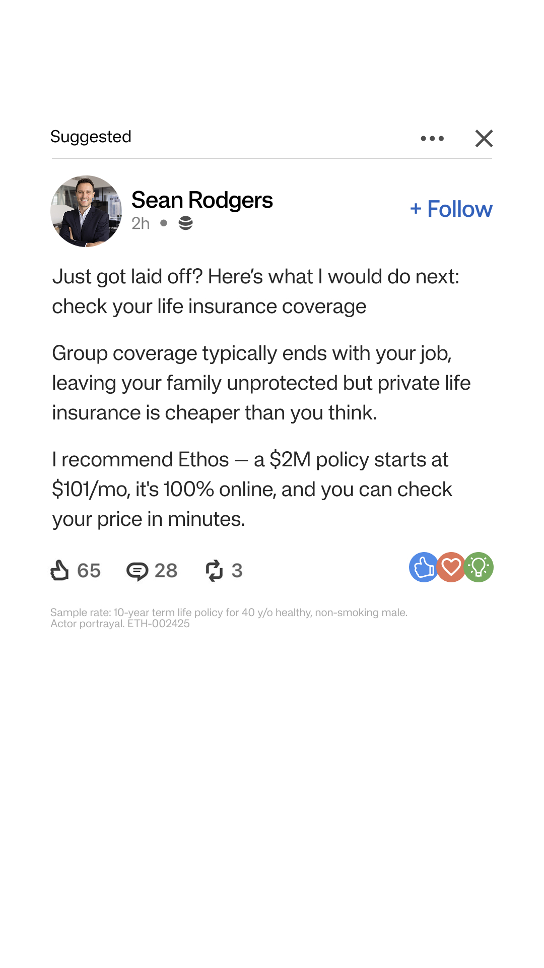 Ethos Facebook ad