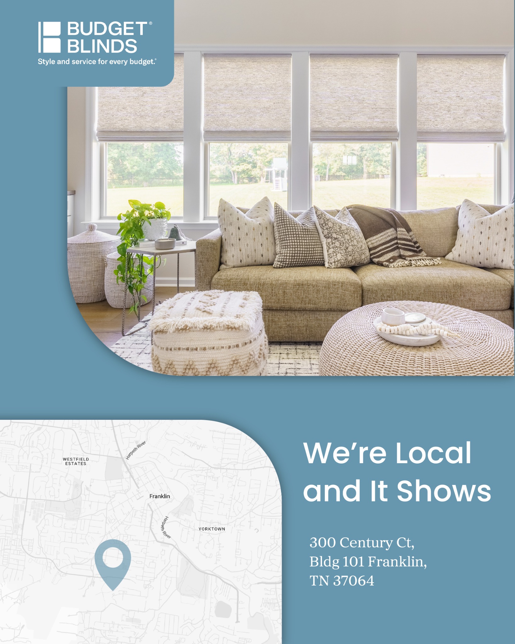 Budget Blinds of Franklin Facebook ad: Designed For Your Home, By You